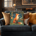Morris-Inspired Red Fox Botanical Pillow Cover: Vintage Style Moody Woodland Blooms
