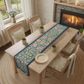 William Morris Pimpernel-Inspired Table Runner: Modern Blue & Coral Pink Botanical