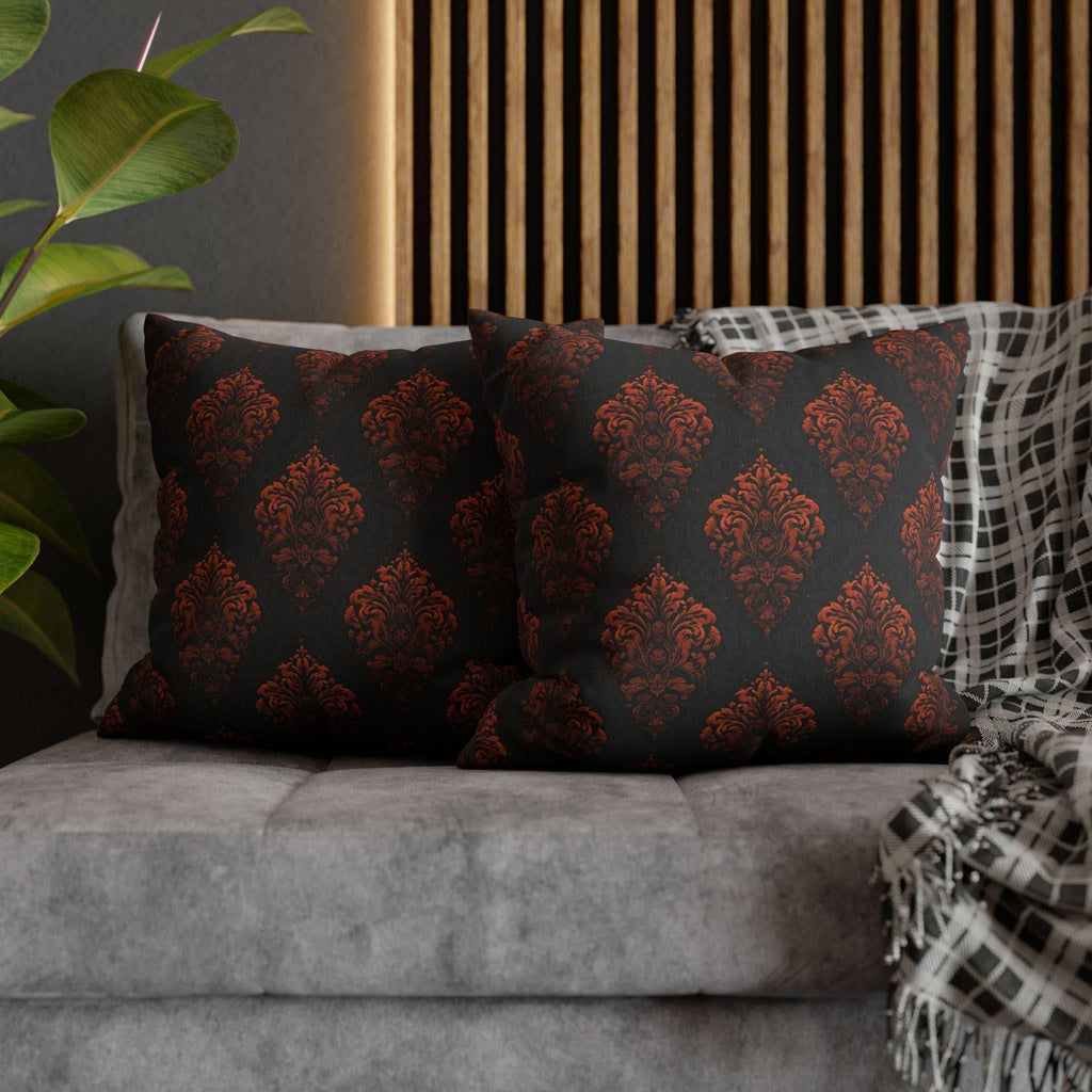 Halloween Damask Pillow Cover: Hidden Skulls in Black and Burnt Orange