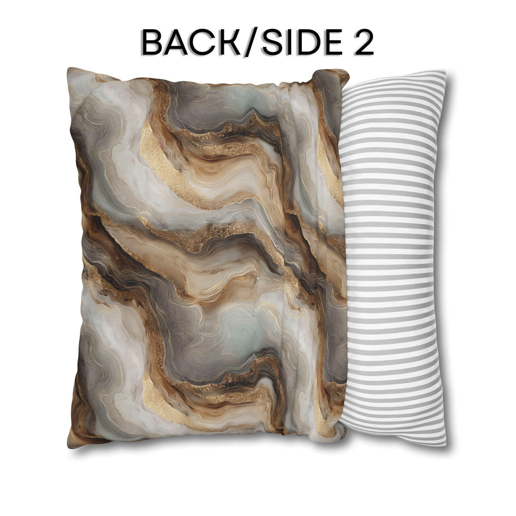 Modern Abstract Pillow Cover: Brown Marble Look with Gold Color Accents