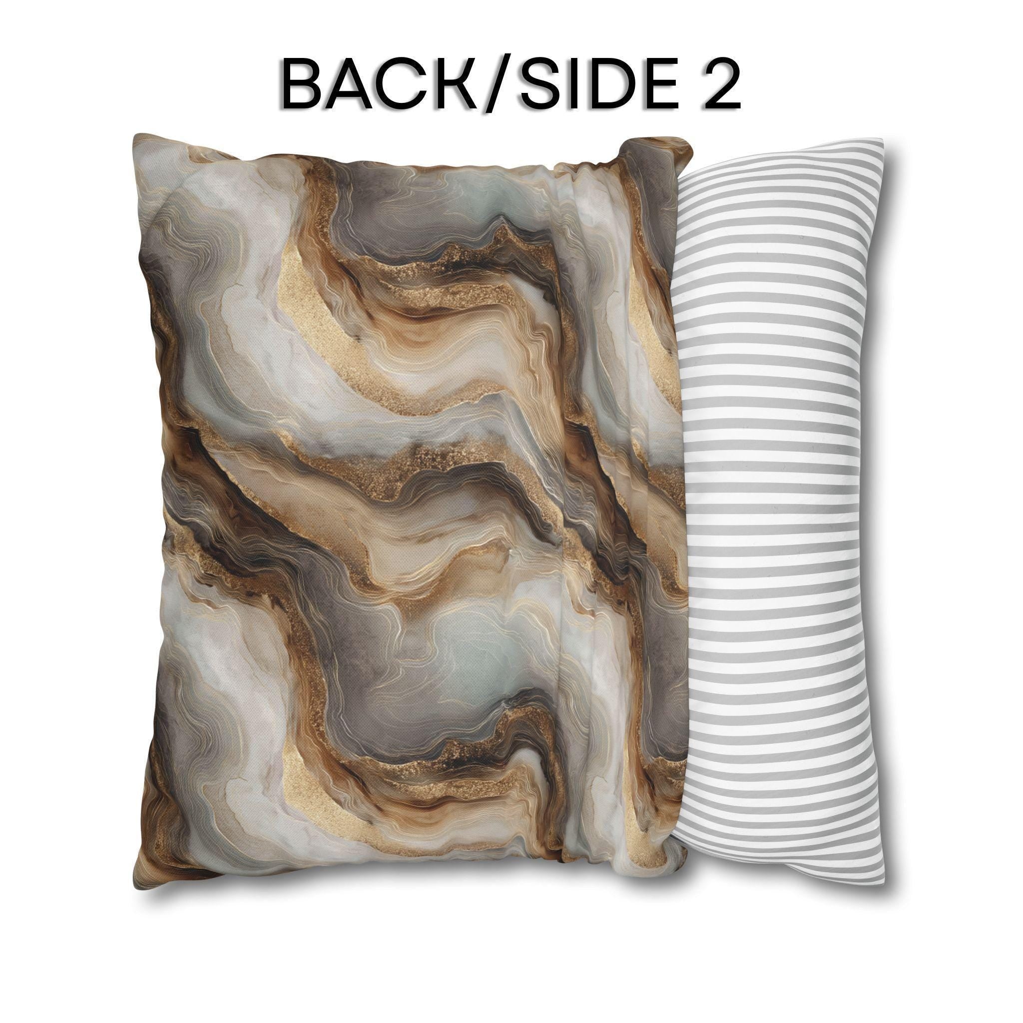 Modern Abstract Pillow Cover: Brown Marble Look with Gold Color Accents
