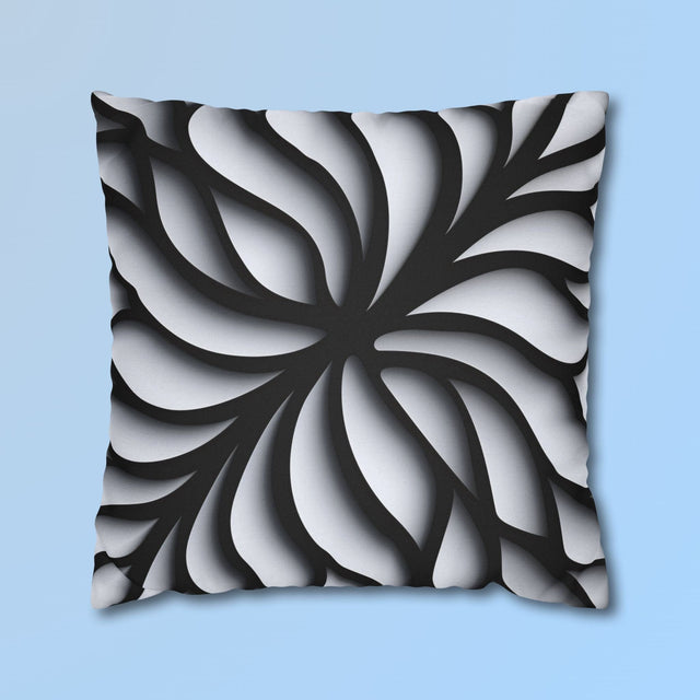 Abstract Floral Pillow Cover, Black and White Geometric Cushion