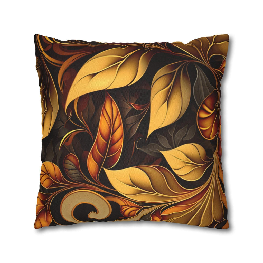 Autumnal Leaves Throw Pillow Cover: Orange and Gold Foliage on Rich Brown Background
