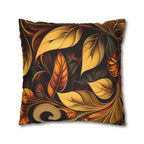 Autumnal Leaves Throw Pillow Cover: Orange and Gold Foliage on Rich Brown Background