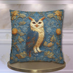 William Morris Style Throw Pillow Cover: Blue and Gold Owl Design
