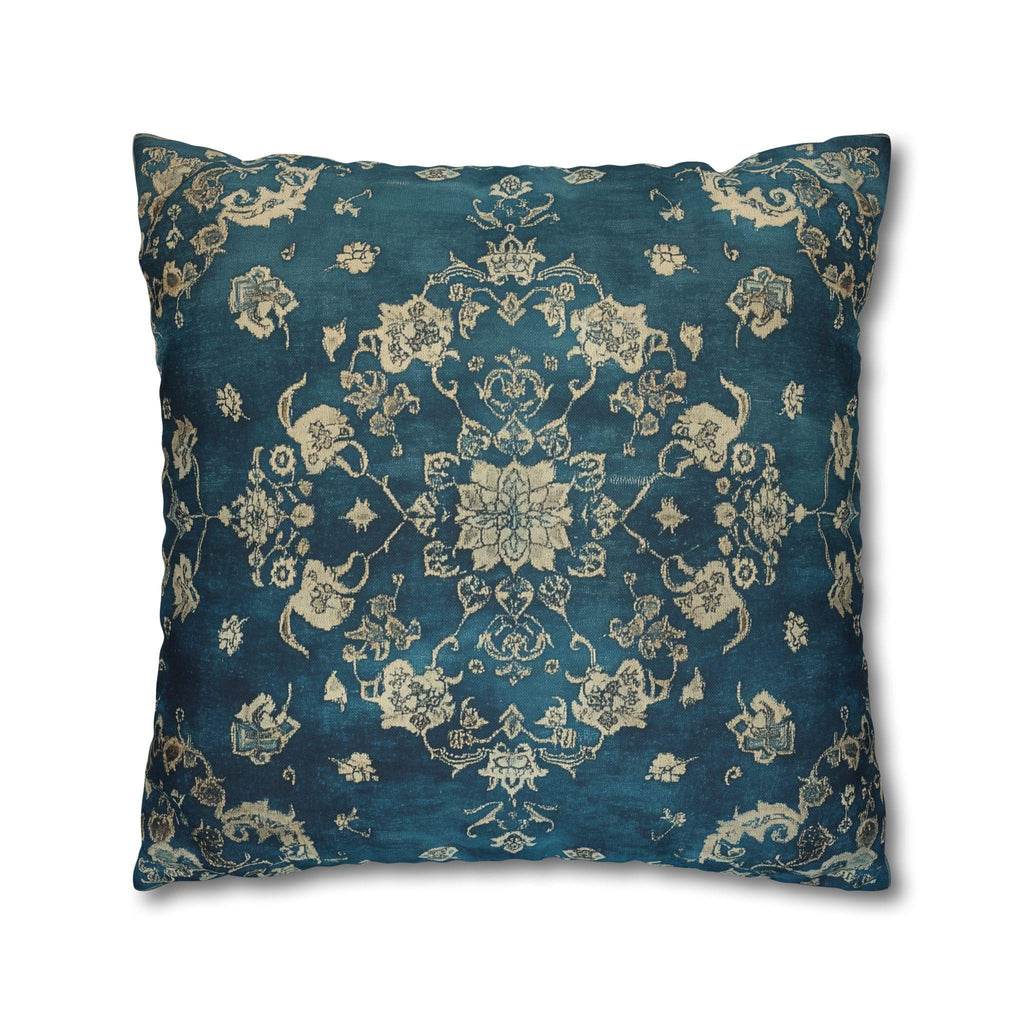 Vintage Teal Medallion Pillow Cover: Persian Rug Print Cushion
