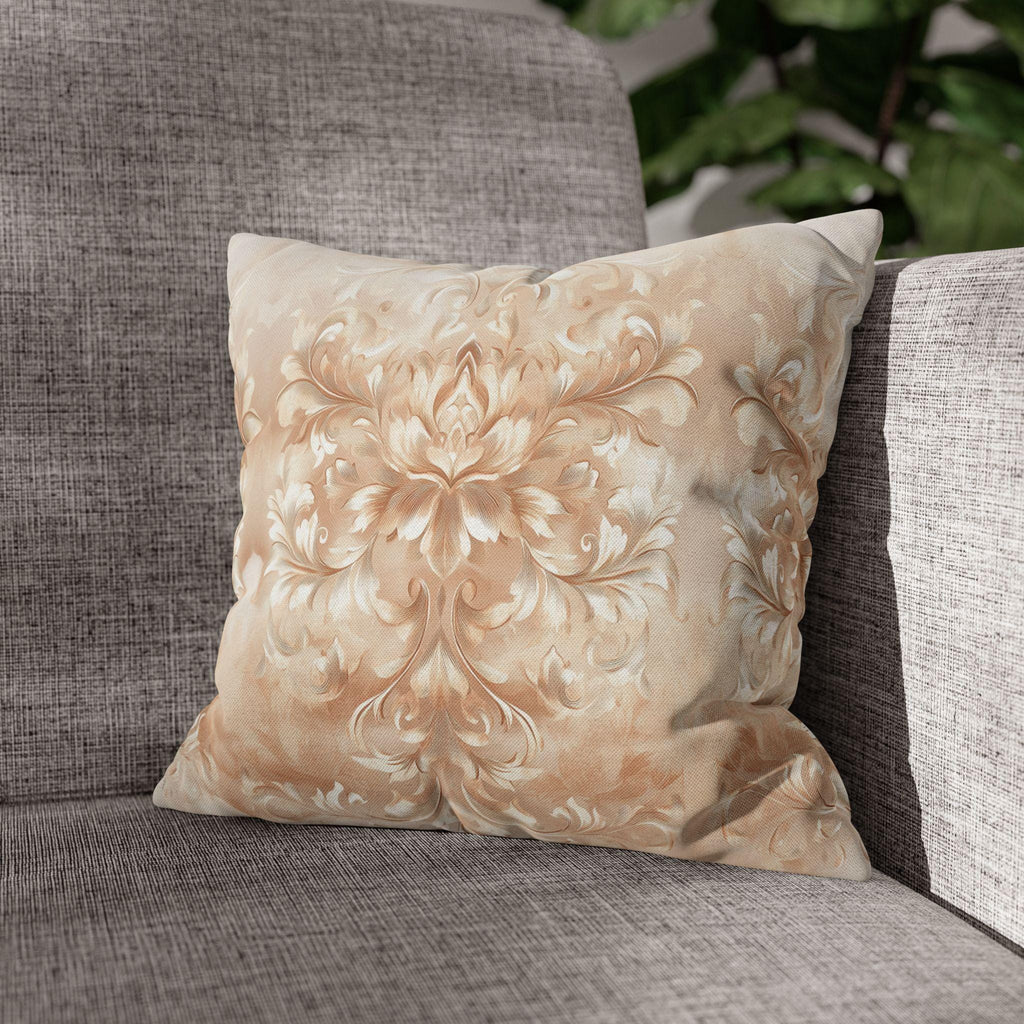 Damask Floral Pillow Cover: Beige Cream Caramel Spun Polyester