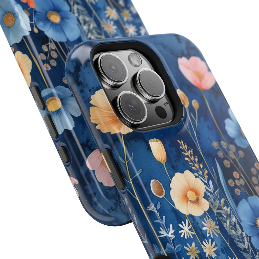Blue Wildflower MagSafe iPhone Case: Dreamy Floral Design 14 15 16 Pro Plus Max
