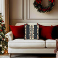 William Morris Christmas Pillow Cover: Charcoal-Navy & Ivory Stripes with Red Berries