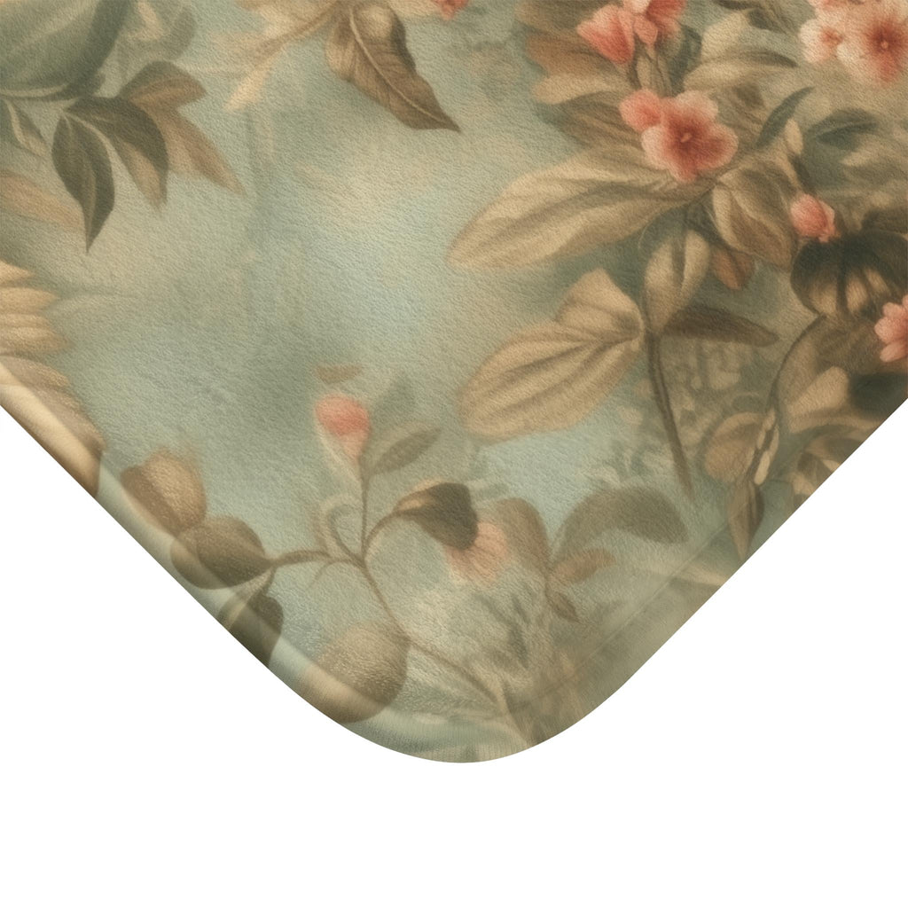 William Morris Botanical Bathmat: Sage Blush Teal Hummingbird Arts & Crafts Design