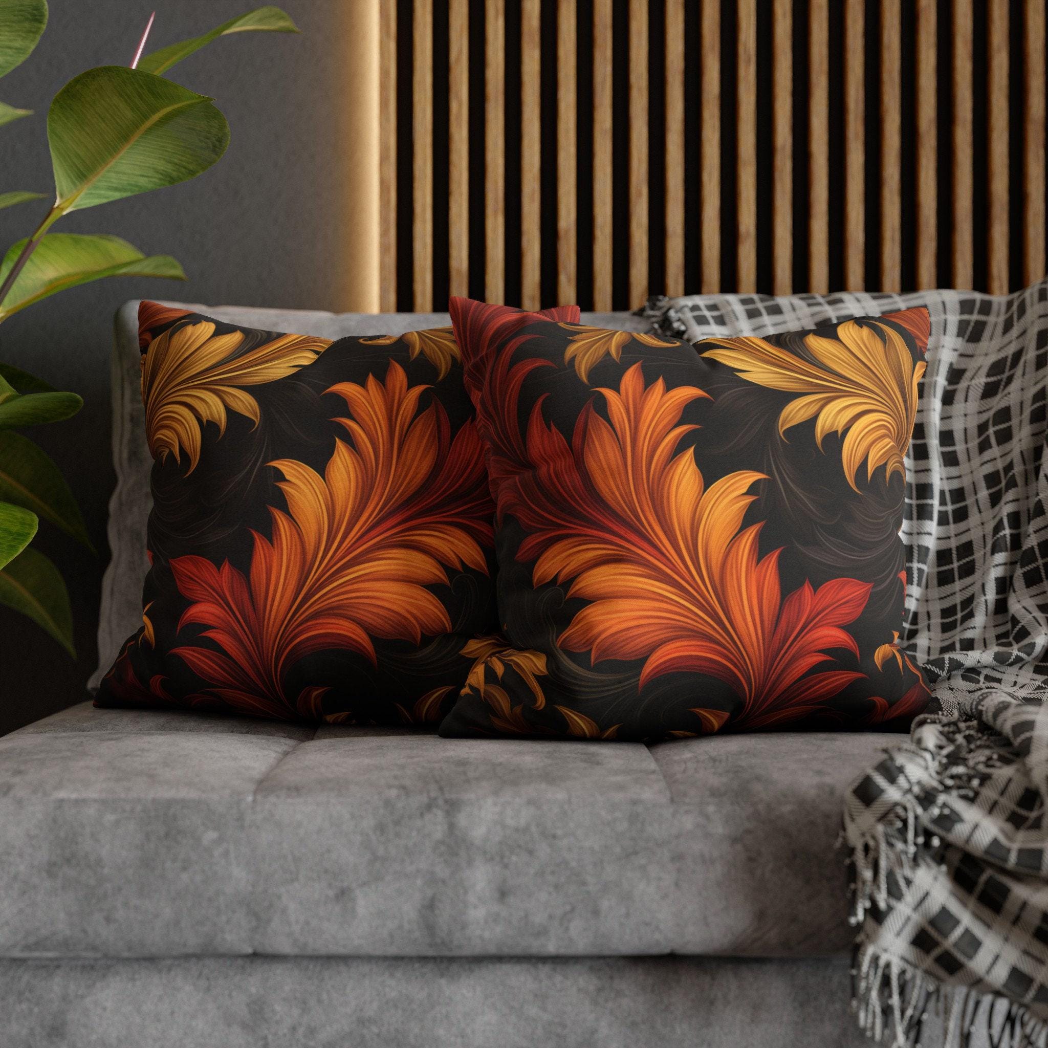 Autumn Leaves Pillow Cover: Gold, Orange, Red Foliage Design