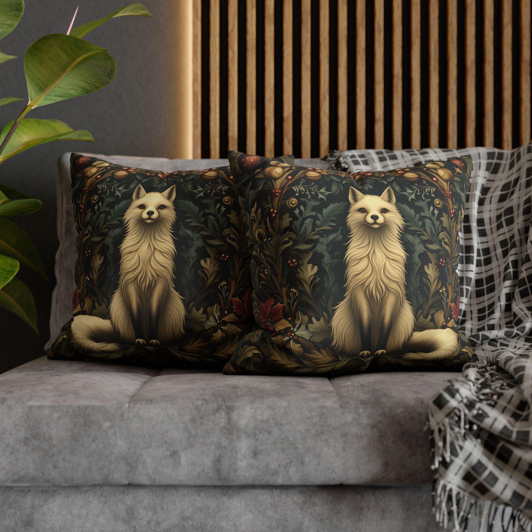 Arctic Fox Winter Pillow: William Morris Inspired Luxe Holiday Cover