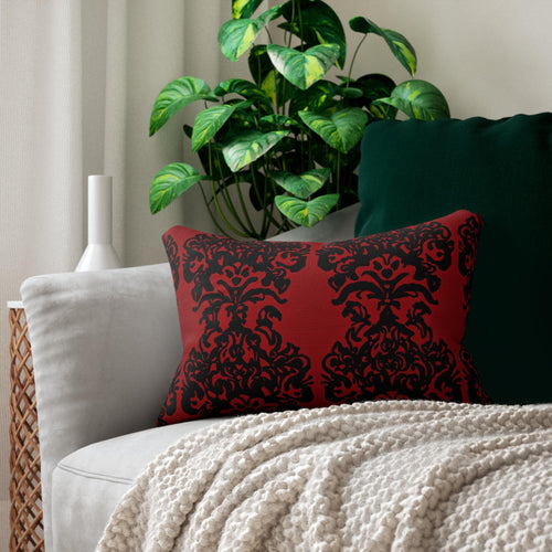 Black Damask Lumbar Pillow: Gothic Crimson Red Cushion