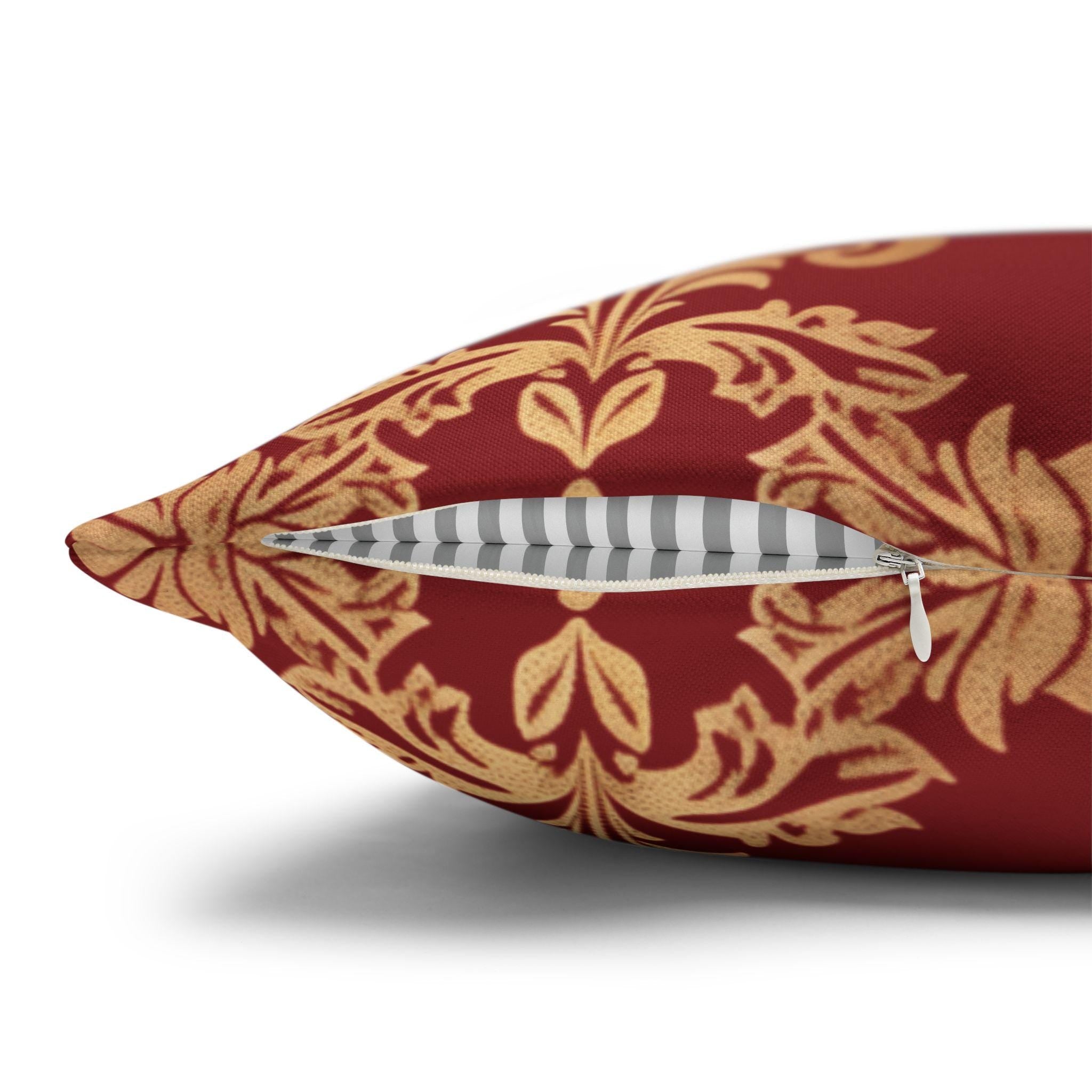Luxurious Damask Pillow Cover | Gold  Motif on Red | Elegant Home Decor