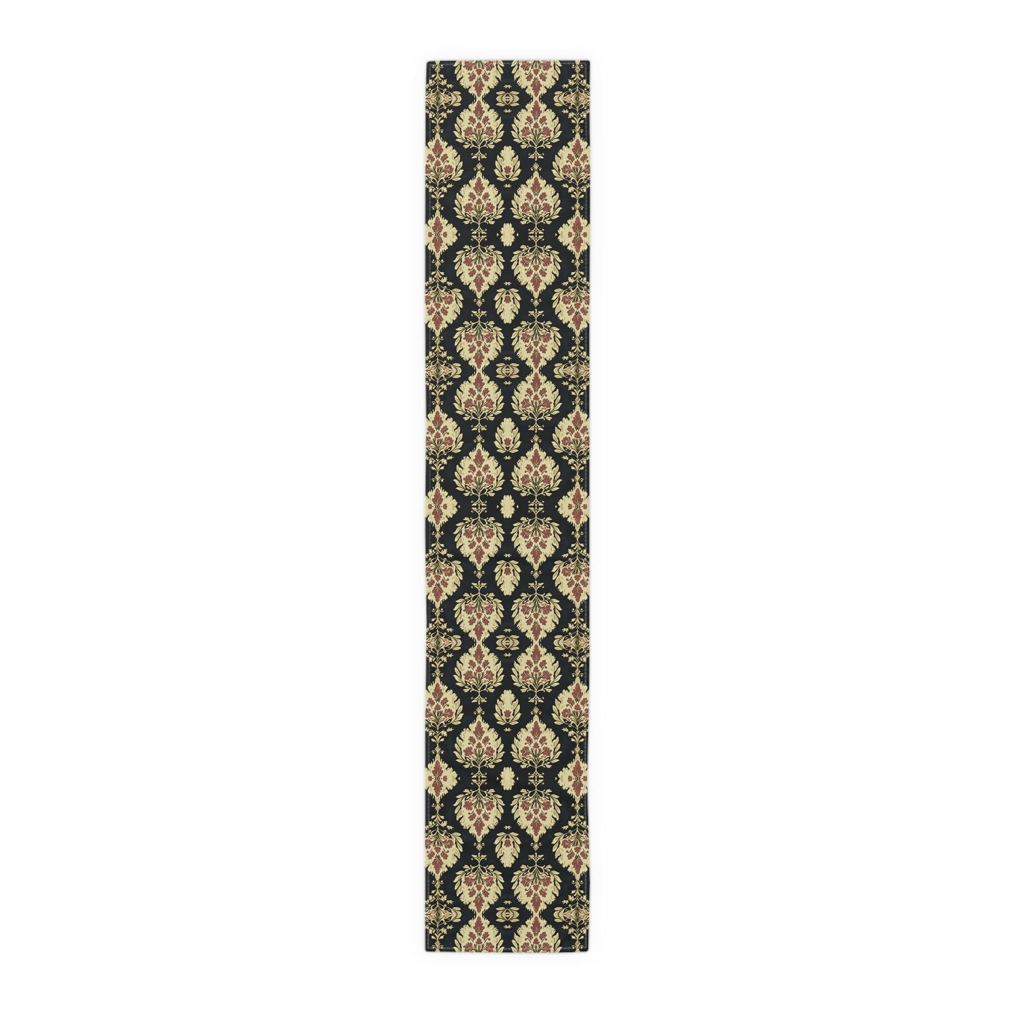 Elegant Ikat Christmas Table Runner: Red Green Gold