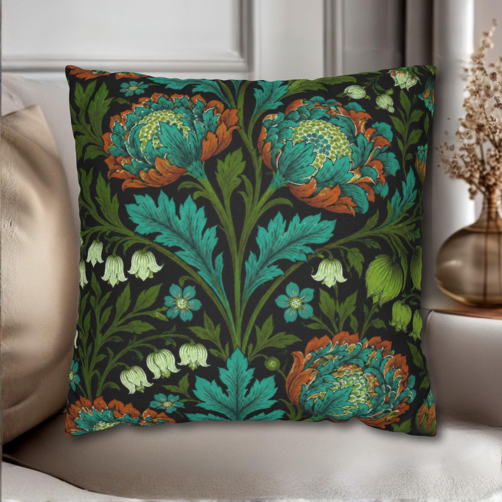 William Morris Style Throw Pillow Cover: Moody Teal Blue, Burnt Orange, & Deep Olive