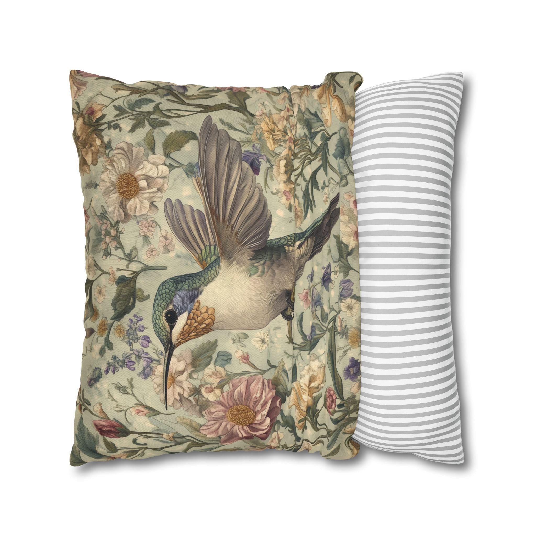 Botanical Hummingbird Tapestry Pillowcase: William Morris Inspired Arts & Crafts Floral Bird Cushion Cover