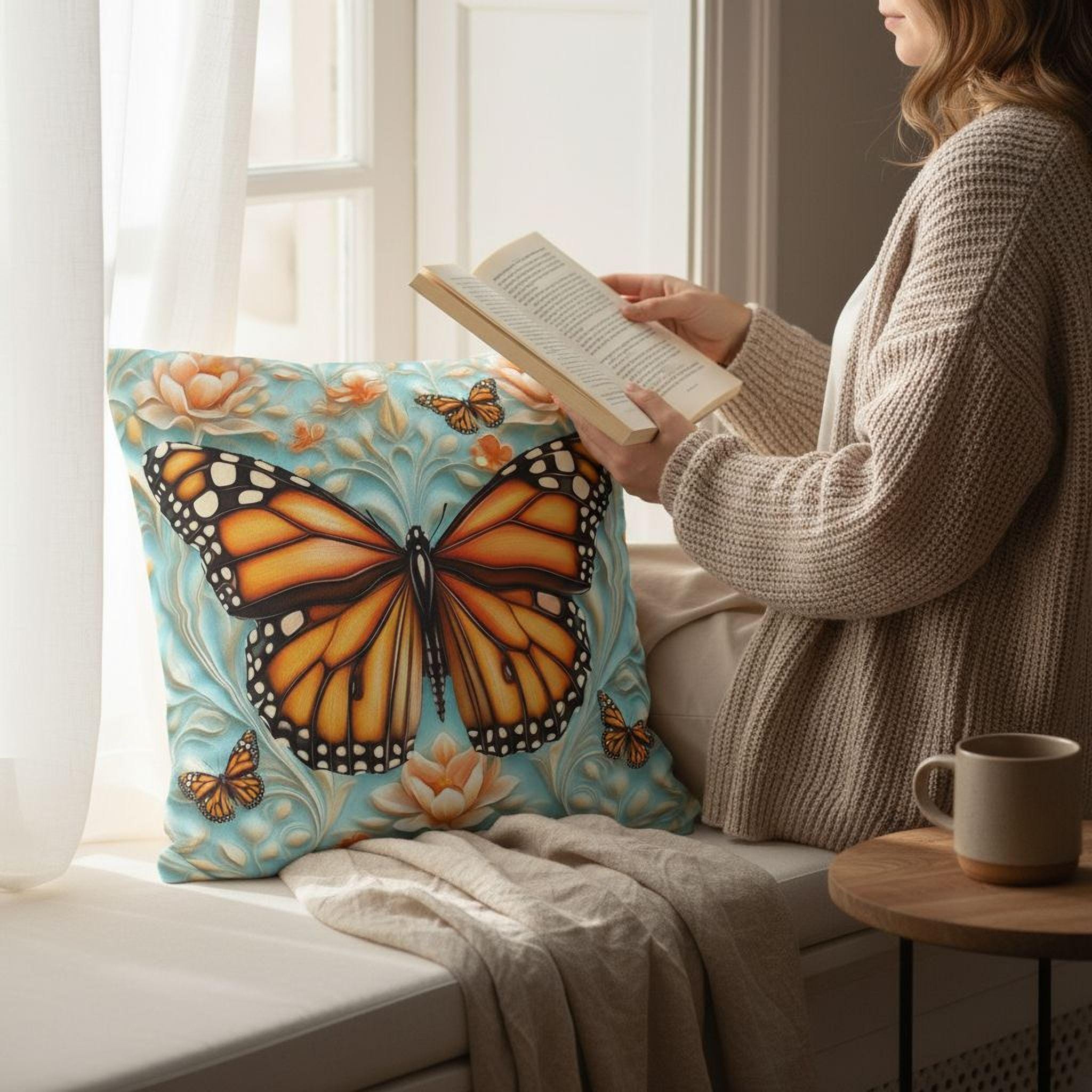 William Morris Decorative Throw Pillow Cover: Vintage Style Monarch Butterfly Botanical