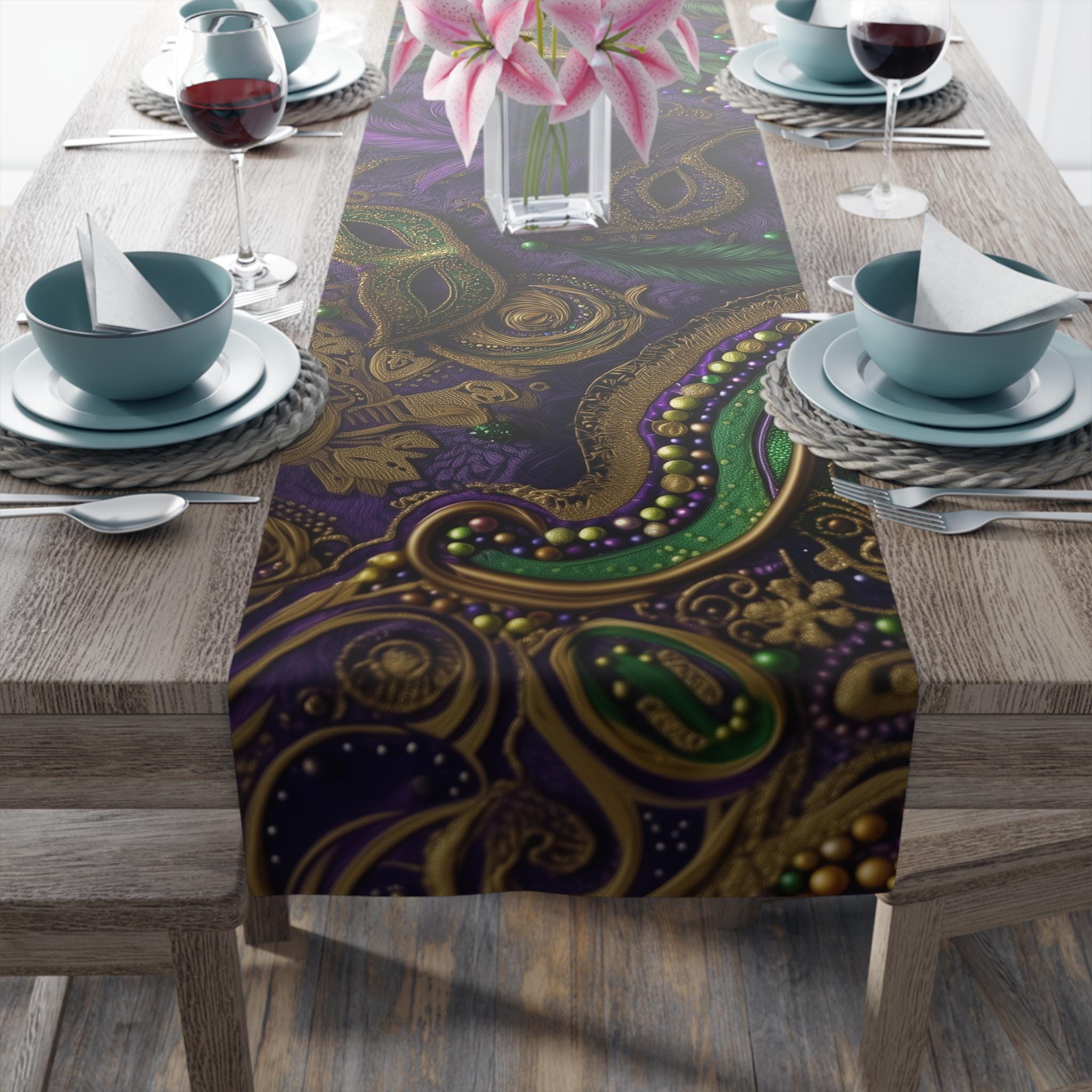 Mardi Gras Table Runner: Elegant Vintage Inspired Dining Decor