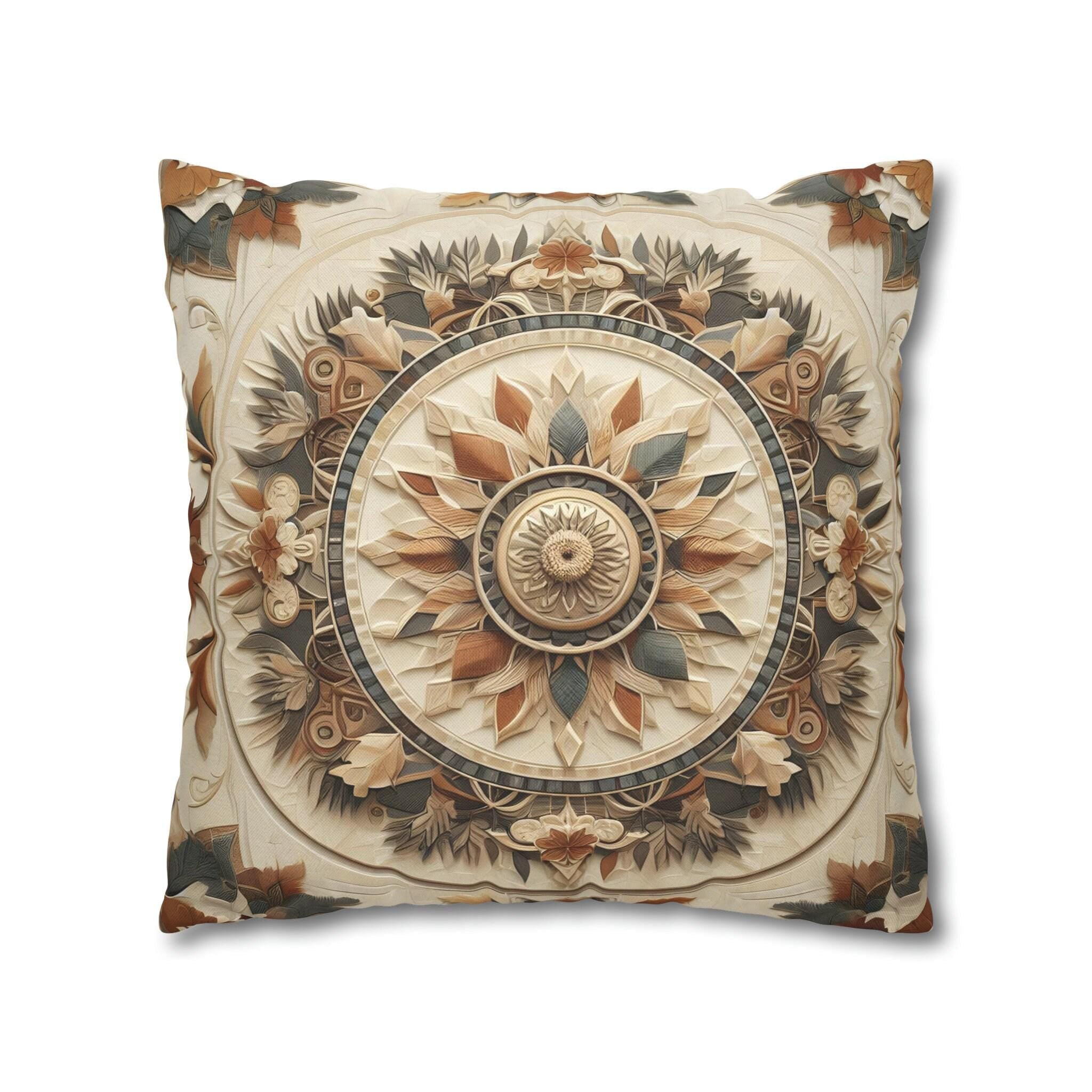 Boho Geometric Floral Pillow Cover: Earth Tone Cushion for Rustic Fall Home Decor