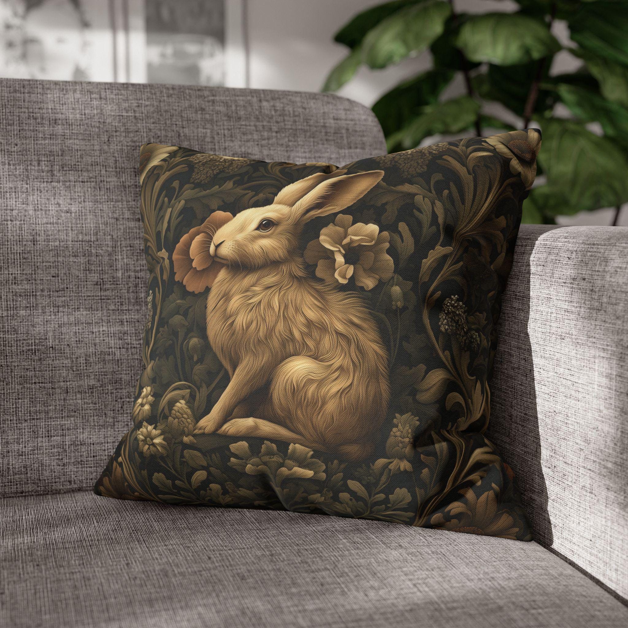 William Morris Inspired Wild Hare Pillow Cover: Garden Botanical Woodland Design