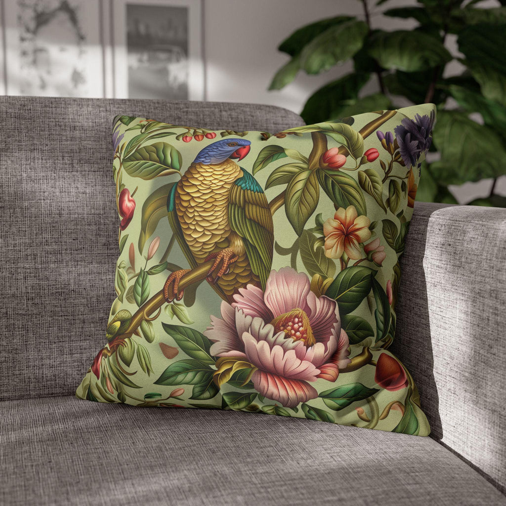William Morris Inspired Tropical Parrot Pillowcase: Exotic Jungle Floral Cushion Cover for Home Decor
