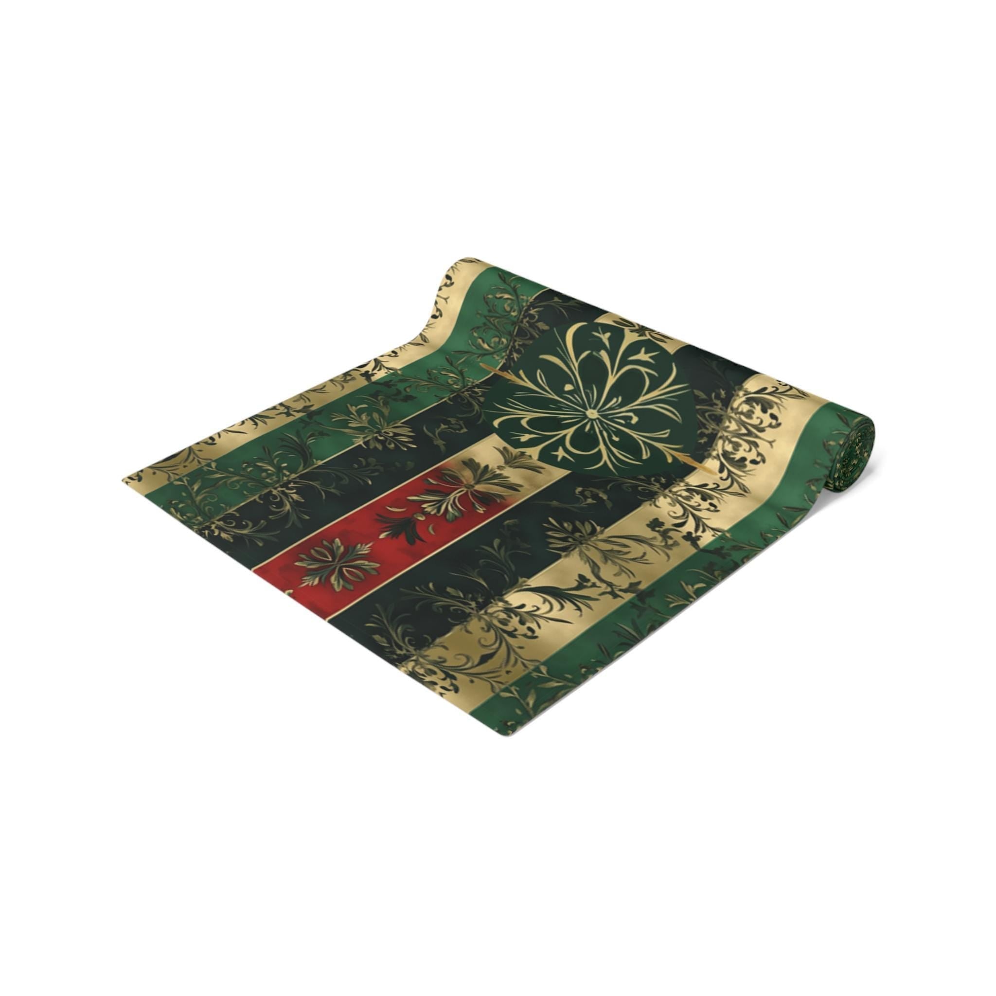 Christmas Table Runner: Festive Holiday Dining Decor with Ornate Leaf Design for Winter Entertaining