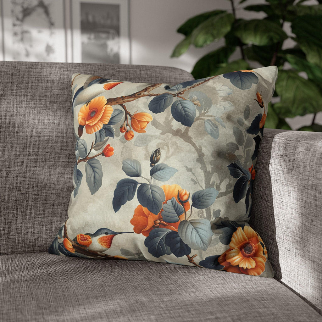 Botanical William Morris Pillow Cover - Hummingbird and Floral Print