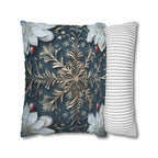 Gold White & Blue Snowflake Square Pillowcase, Elegant Festive Christmas Pillow Cover