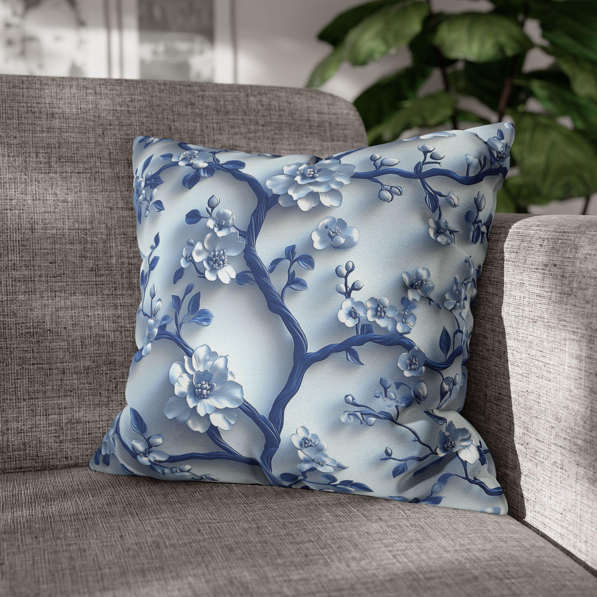 Chinoiserie Pillow Cover | Blue & White Cherry Blossoms | Elegant Home Decor Gift for Home