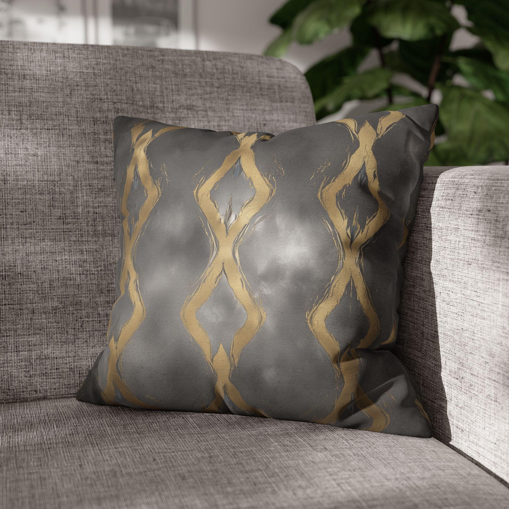 Gray & Gold Abstract Pillow Cover: Modern Glam Decor