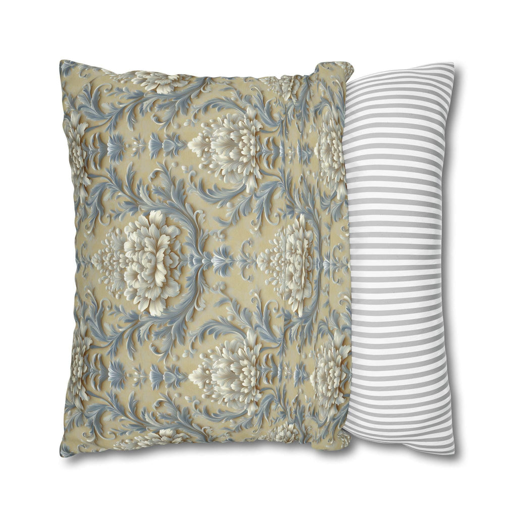 Damask Floral Pillow Cover: Blue & Gold Cushion Case - Classic Decor