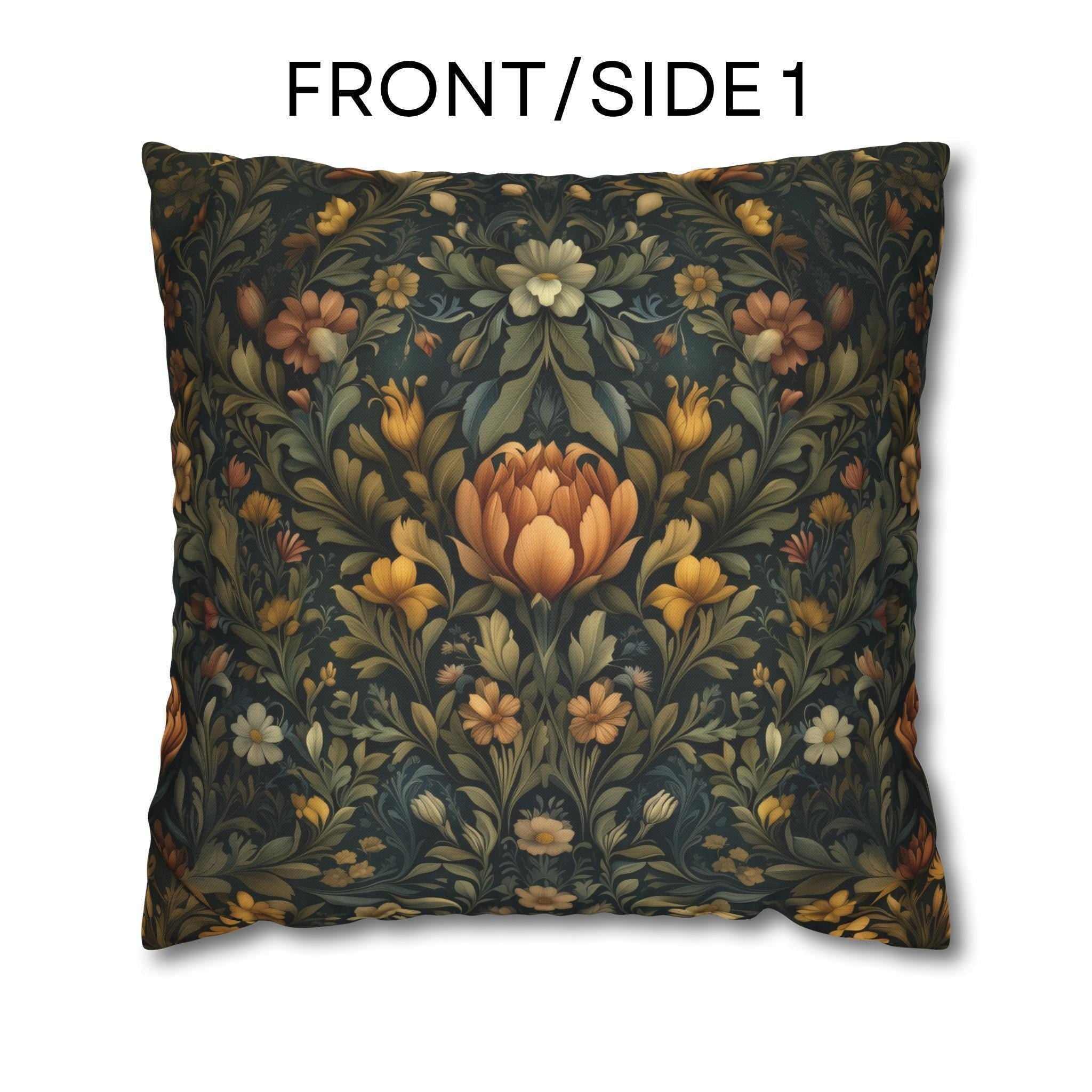 William Morris Botanical Square Pillow Cover: Golden Ochre Floral Tapestry
