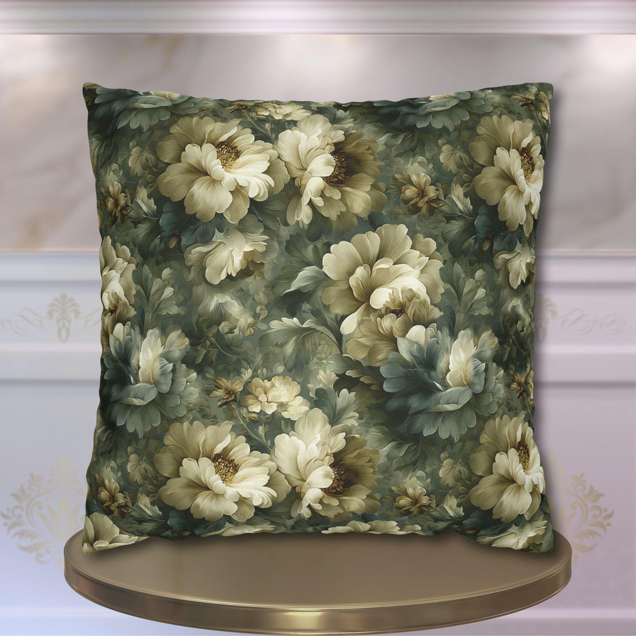 Country Farmhouse Pillow Cover: Vintage Style Victorian Blue & Pink Floral Decor