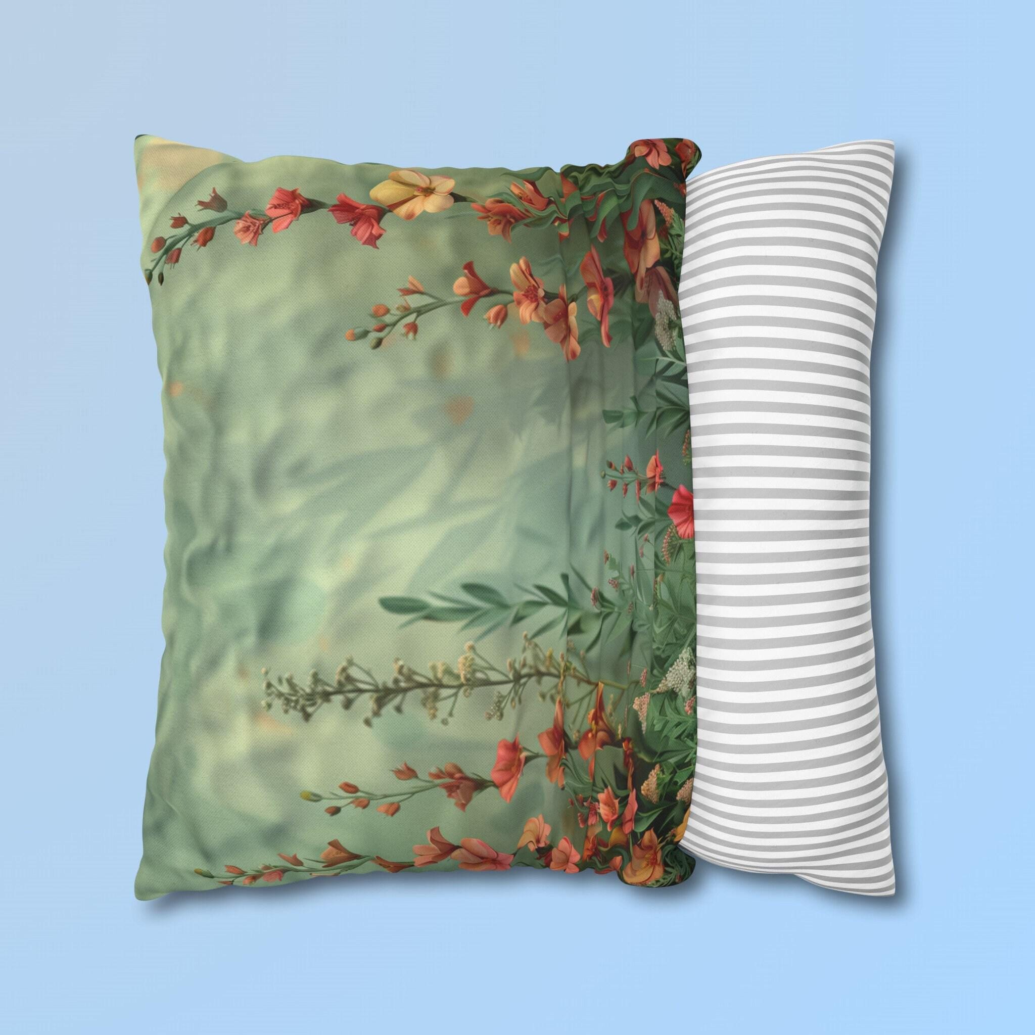 Wildflower Meadow Pillow Cover: Pink Peach Yellow Floral Design