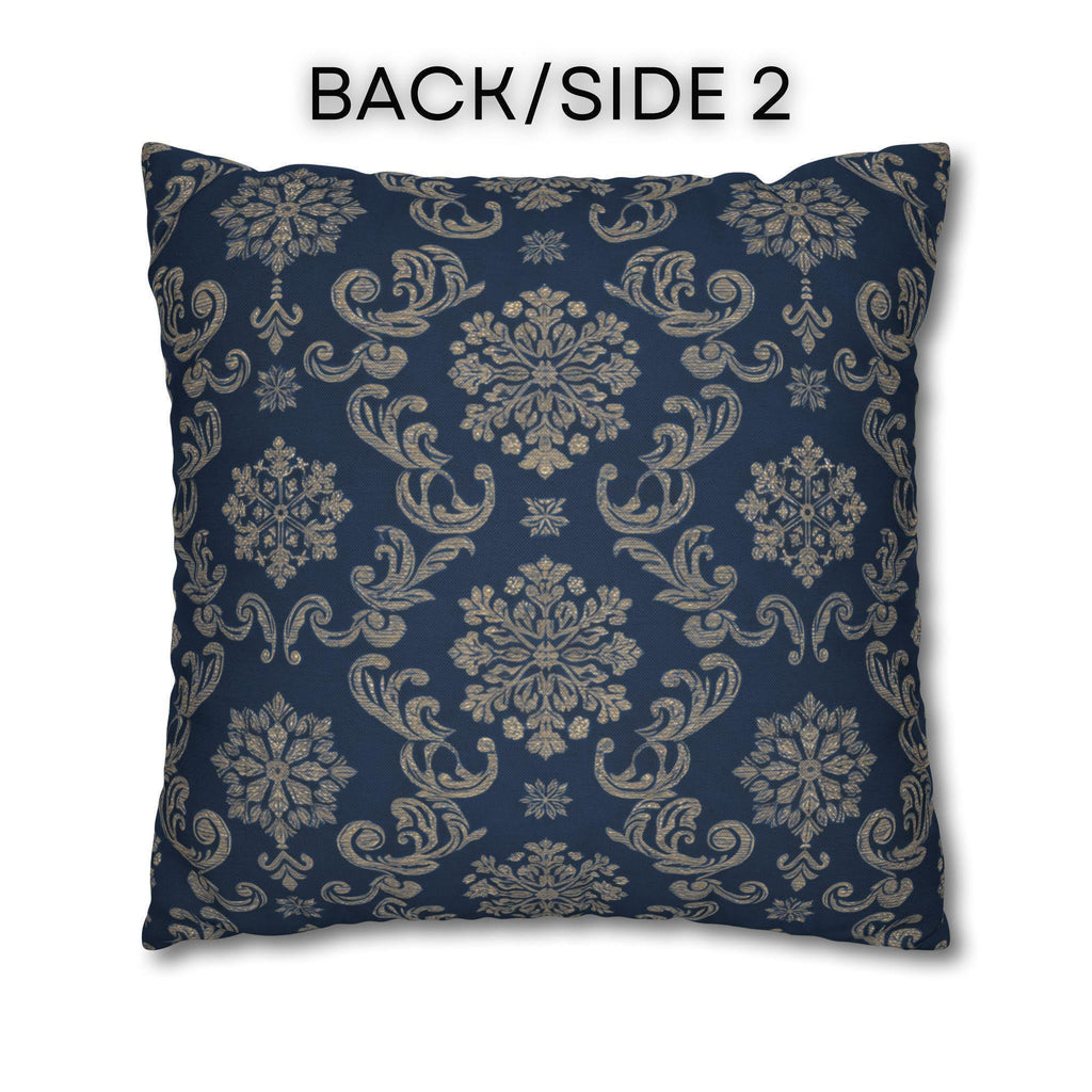 Elegant Silver Snowflake Pillow Cover: Deep Blue Holiday Decor