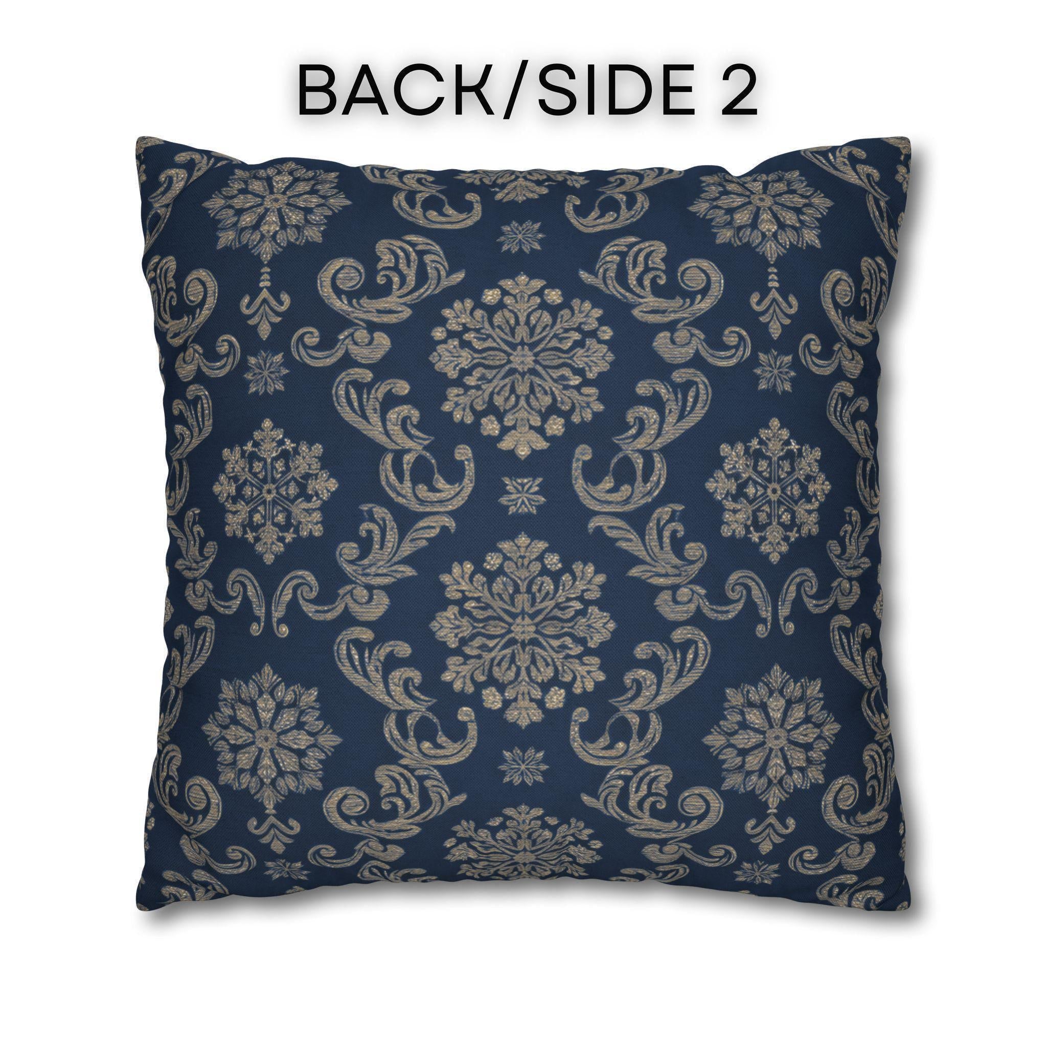 Elegant Silver Snowflake Pillow Cover: Deep Blue Holiday Decor