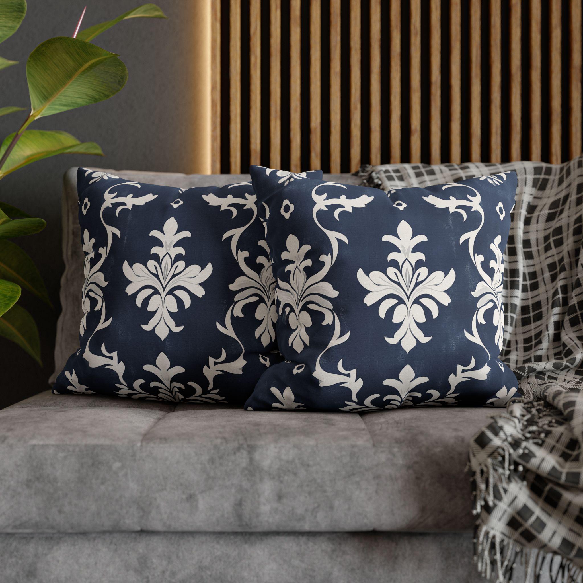 Bold Damask Pattern Pillow Cover, Navy Blue & White Elegant Home Decor