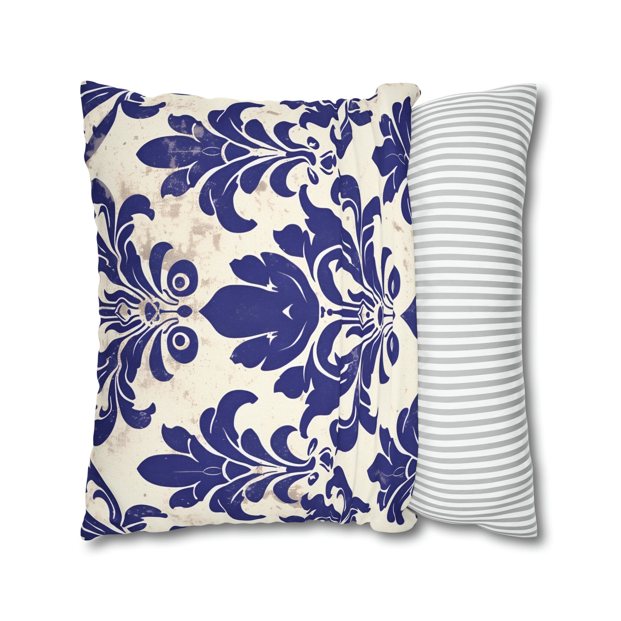 Art Nouveau Pillow Cover: Deep Blue Floral Design Statement Piece