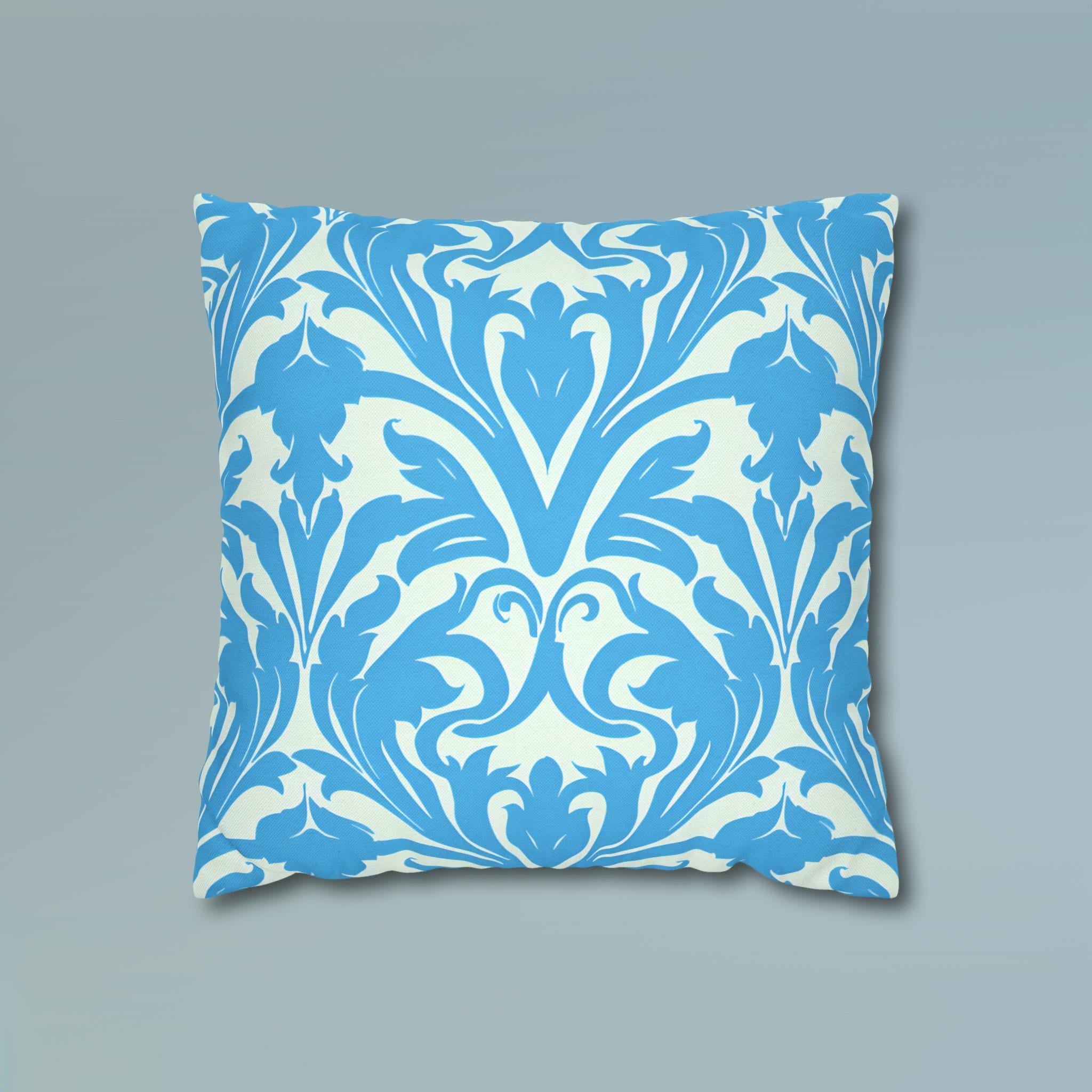 Art Nouveau Pillow Cover: Aqua Blue Floral Throw Pillow