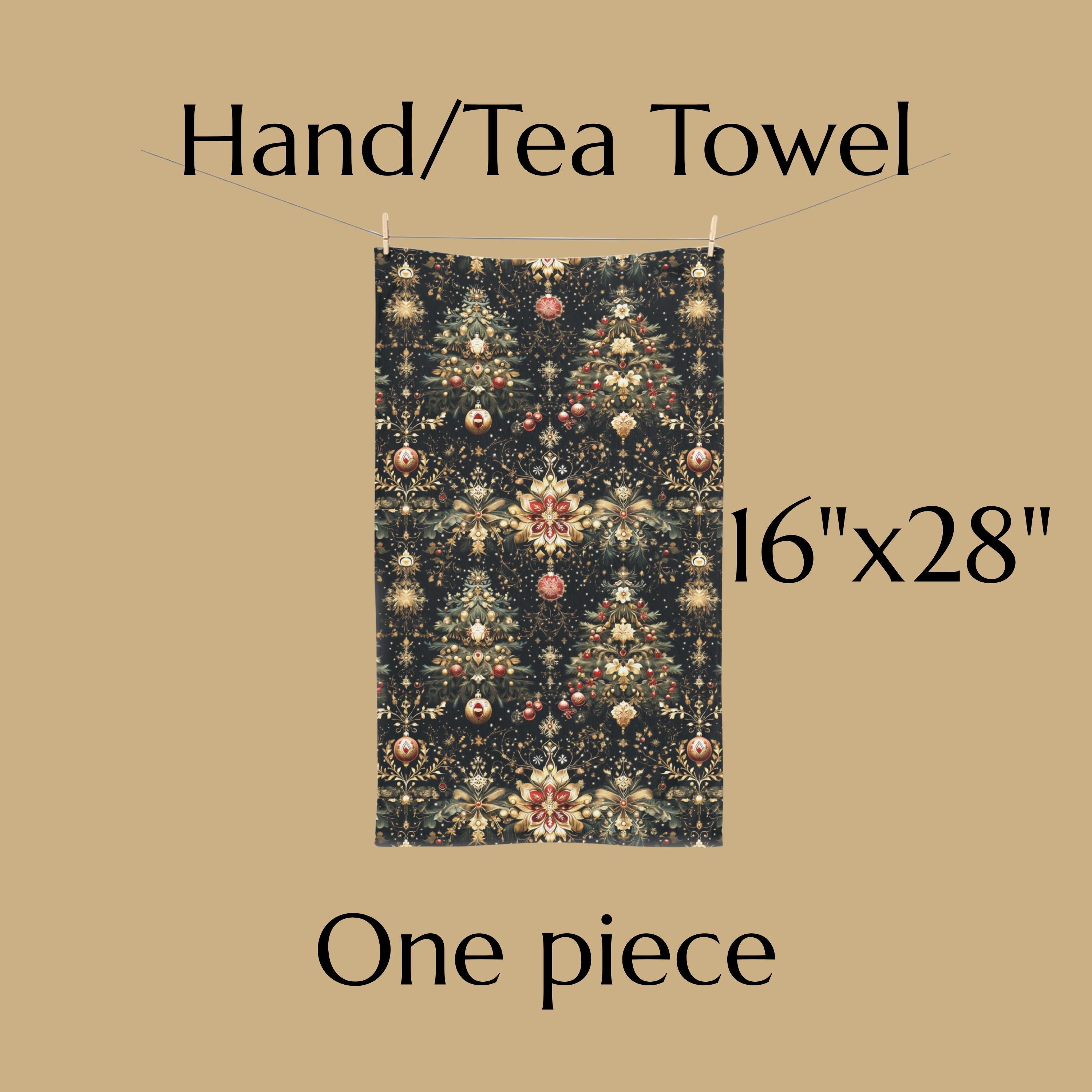 Christmas Tree Hand Towel: Luxe Gold Red & Green on Deep Charcoal Holiday Bath Decor