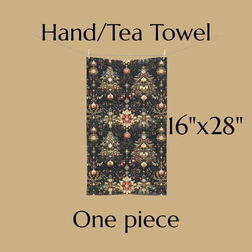 Christmas Tree Hand Towel: Luxe Gold Red & Green on Deep Charcoal Holiday Bath Decor