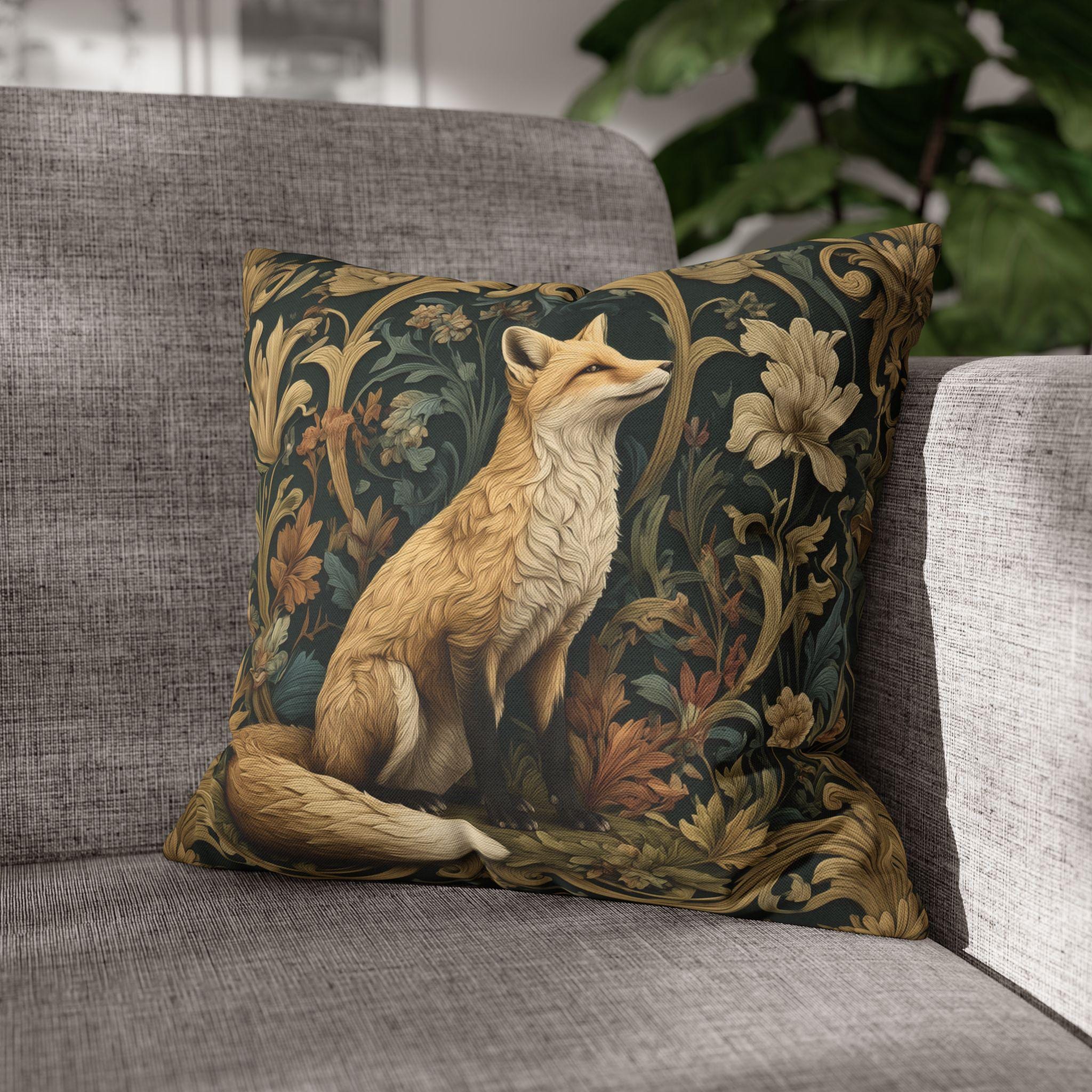 William Morris Fox Pillow Cover: Woodland Botanical Arts & Crafts Decor