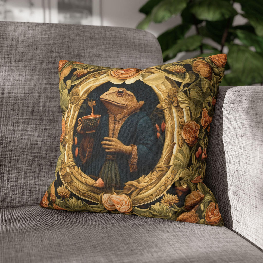Ms. Martha Spills the Tea: William Morris Inspired Whimsical Frog Pillow Cover