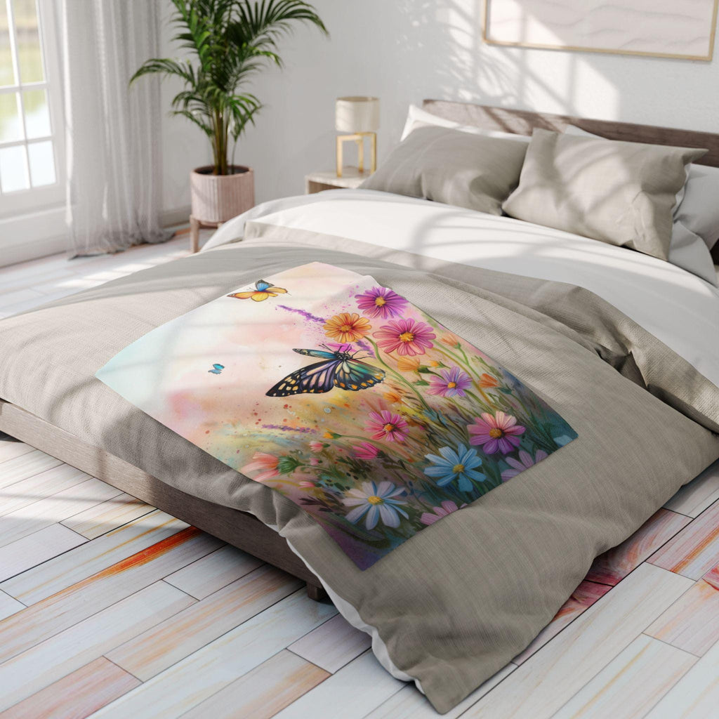 Butterfly Throw Blanket Pastel Wildflowers Spring Nature Art Cozy Couch or Bed Accent