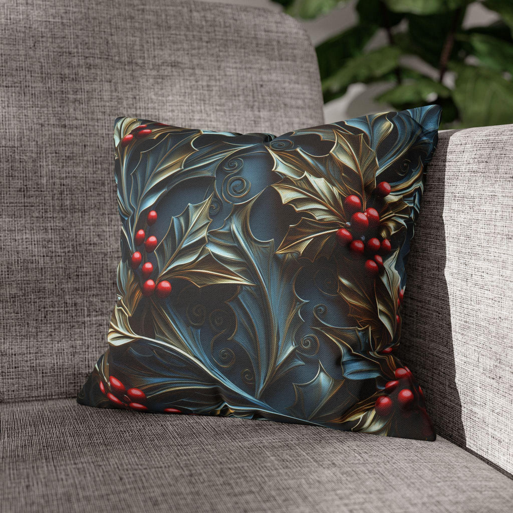 Elegant Holly Berries Pillow Cover: Festive Christmas Decor
