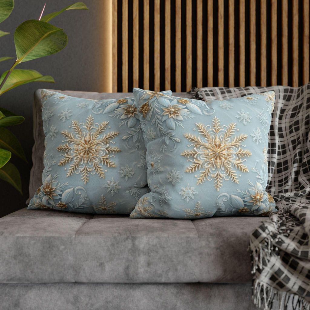 Gold Snowflake Pillow Cover, Elegant Winter Holiday Decor