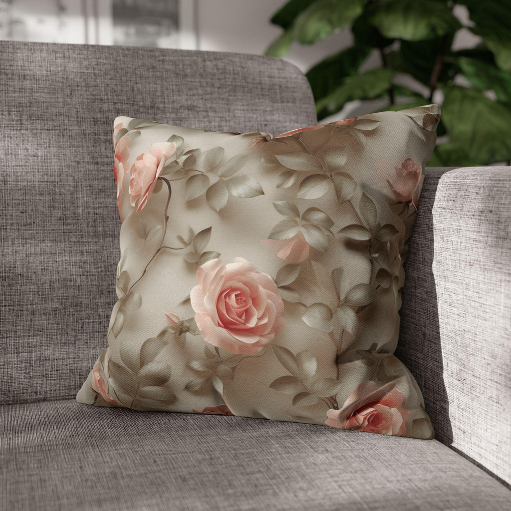 Pink Rose Throw Pillow Cover - Botanical Blush Design