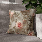 Pink Rose Throw Pillow Cover - Botanical Blush Design
