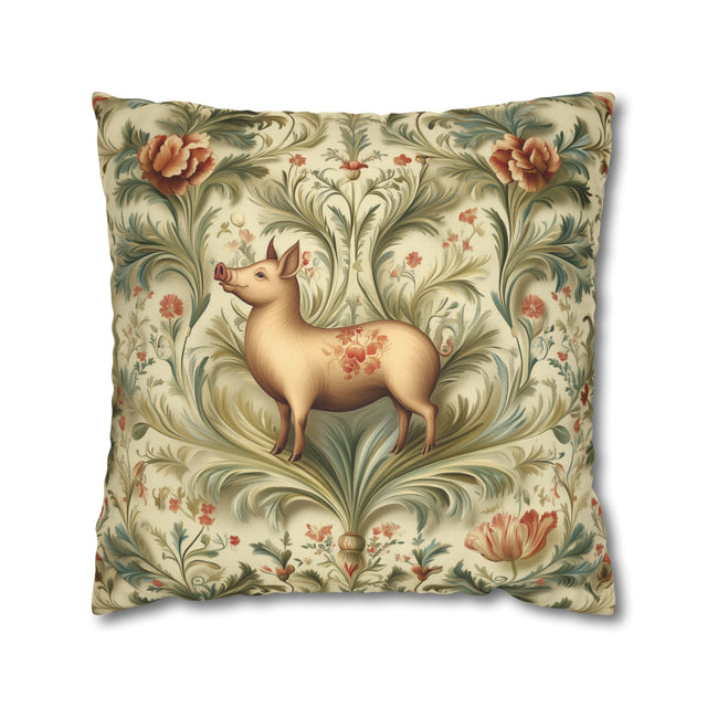 Vintage Style Proud Farm Pig Pillowcase: Botanical Floral Design for Rustic Farmhouse Decor
